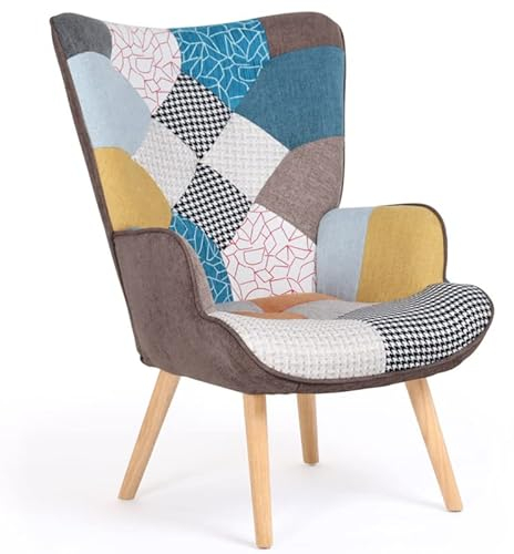 IDMarket - Poltrona scandinava Ivar in tessuto Patchwork multicolore