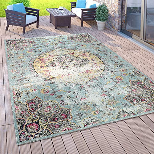 Paco Home Outdoor Teppich Balkon Terrasse Vintage Küchenteppich Orient Muster Rauten Ethno, Grösse:120x170 cm, Farbe:Bunt