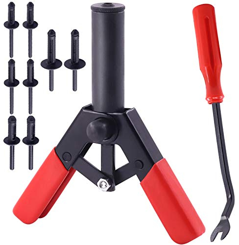 Mardatt 42Pcs Plastic Rivet Gun Set 40Pcs 4Sizes Nylon Blind Rivets and 1Pcs Fastener Removal Tool, Hand Riveter Suitable for Automotive and More