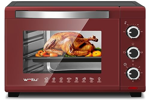 WOLTU Mini Four 28 L, 1600 W, 100-230°C, Minuterie 0-60 min, 3 Modes de Cuisine, Plaque de Cuisson, Grille, Lèchefrite, pour Cuire Rôtir Décongeler Réchauffer, Noir+Rouge