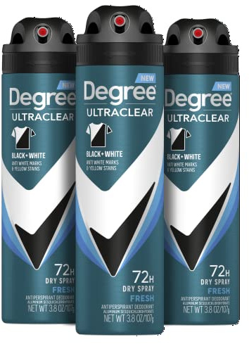 Degree Men Antiperspirant Spray Black + White 3 Count Protects from Deodorant Stains Instantly Dry Spray Deodorant 3.8 oz