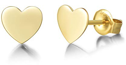 FANCIME Solide 14 Karat 585 Gelb Gold Ohrstecker Ohrringe Mini Herz/Quadrat Minimalism Echtes Gold Schmuck Geschenk für Damen Mädchen