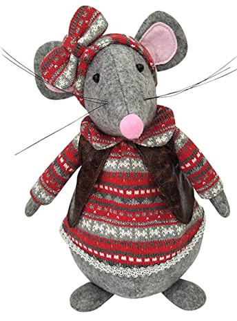 Türstopper Maus weiblich Mäusedame 25x29x15cm Grau/Rot