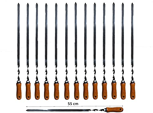 14 Stück Premium Edelstahl Grillspieße Set – Flache 2 mm Spieße, 55cm Lang und 10mm Breit, Rostfrei & Wiederverwendbar, Ideal für BBQ Fleisch, Gemüse & Kebab – Perfekt für Grill, Barbecue & Camping