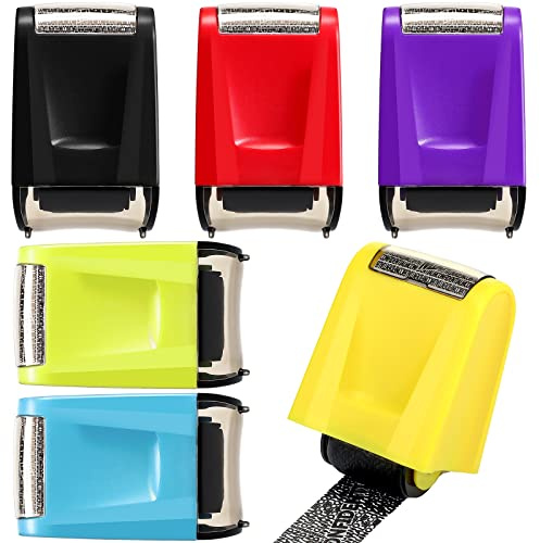 Chinco 6 Pieces Identity Theft Protection Roller Stamps Small Privacy Stamp Security Stamp for Mail, Data and Privacy Confidential, 6 Colors