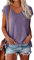 OLIPHEE Femmes Cap Sleeve T-Shirts À Manches Courtes Col en V Casual T-Shirts De Base D'été Lâches (Violet,S)