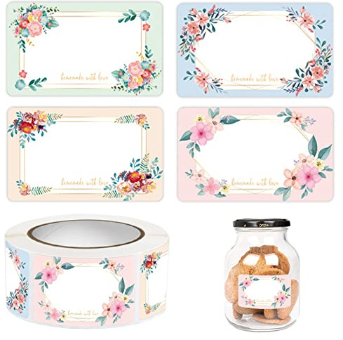 Etiketten Selbstklebend 500 Stück zum Beschriften Haushaltsetiketten Blumen Aufkleber Etiketten Selbstklebend Aufkleber für Gläser Geschenke Flaschen
