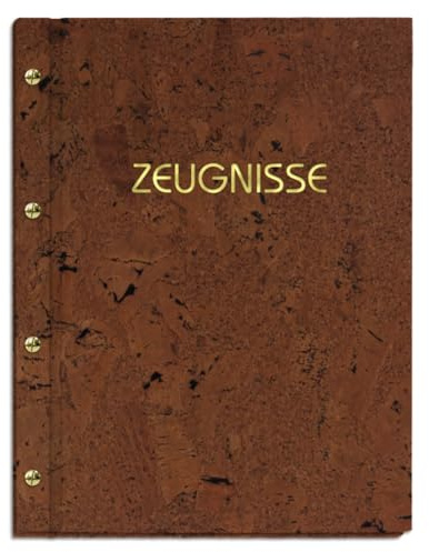 Zeugnismappe handgefertigt in dunklem Kork mit Prägung | für Zeugnisse in DIN A4 - inkl. 12 Sichthüllen - handgefertigte Prägung in vielen Farbvarianten