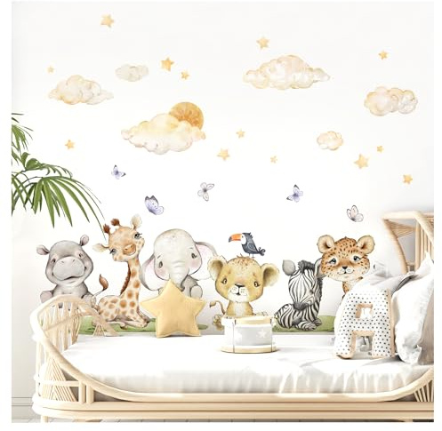 DEKO KINDERZIMMER Wandtattoo Kinderzimmer Dschungeltiere Set Wandsticker für Babyzimmer Wandaufkleber Löwe Giraffe Wanddeko DK1031-4