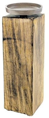 Mango Kerzenständer mit Alu Halter, groß, 25 cm | Holz, Für Stumpen- und Kugel-Kerzen, Metall Kerzenteller, Landhaus-Stil, Rustikal