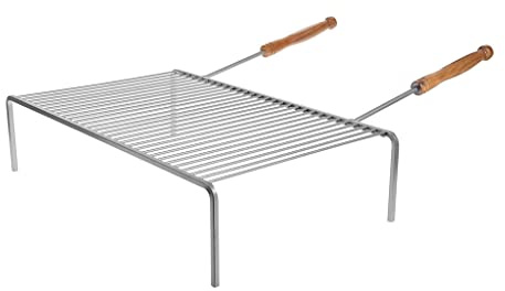RUECAB - Grille de Barbecue Simple, Grille Barbecue rectangulaire, Grille BBQ 68x40 - Grille Simple - sur Pieds - Manche en Acier - Poignée en Bois d'acacia - Dimensions: 68 x 40 x 15 cm