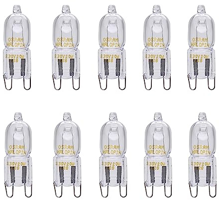 Osram 10er Pack Halogenstift Halopin 66720 G9 20 Watt 230 Volt dimmbar Halogenlampe warmweiß 235 Lumen | Stiftsockellampe | Halogenstift