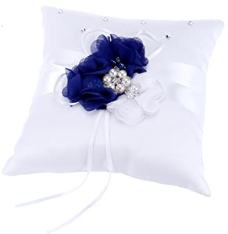 Gadpiparty Coussin De Mariage pour Alliances Décoré De Bleu Blanc Oreiller Élégant pour Nuptiales