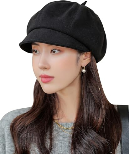 FEOYA Damen Barett Wintermütze Schirmmütze Barett Fashion Bakerboy Cabbie Barett Cap Newsboy Mütze Ballonmütze mit Visor A1
