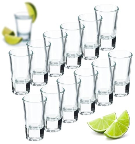 KADAX Lot de 12 verres à liqueur classiques en verre transparent sans plomb - Passent au lave-vaisselle - 25 ml - Pour vodka, liqueurs et tequila
