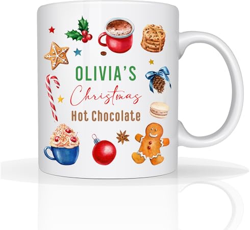 Star Online Personalised Christmas Hot Chocolate Mug 11oz Ceramic Coffee Cup Festive Secret Santa Gifts for Xmas Eve Box