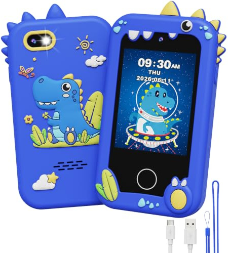 UCIDCI Kids Smart Phone Toys for Girls Ages 3-7 with Dual Camera - Phone Toys with Learning Games, Travel Toys with MP3 Music Player for Christmas Birthday Gifts for 3 4 5 6 7 Year Old Boys