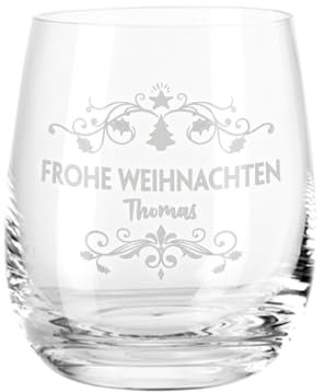 GRAVURZEILE Teelichthalter aus Glas mit Gravur - Frohe Weihnachten Vintage - Personalisiert mit Name - Weihnachtsdeko - Geschenke für Frauen und Männer zu Weihnachten Nikolaus und Wichtel