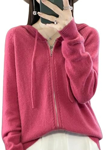 MdybF Cardigan dam huvtröja cardigan dragkedja tröja långärmad ledig lös kashmir stickad kappa, Shu Mei Hong, XL