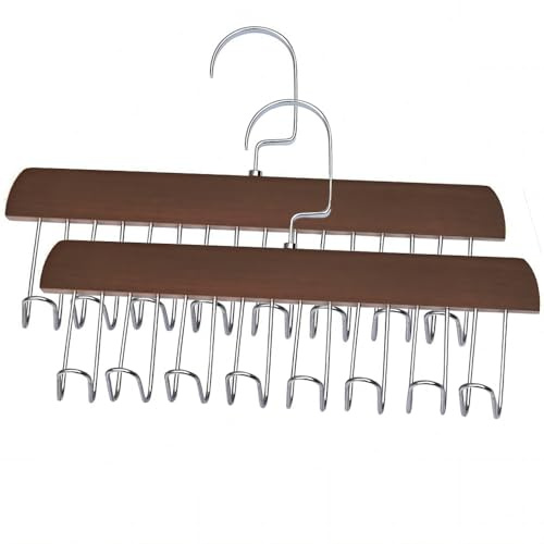 Gürtelbügel für Schrank, Tank-Top-Kleiderbügel mit 8 Haken, 2 Stück, platzsparende Holzaufhänger, robuster und langlebiger Schal-Organizer und Aufbewahrung für Tops, BHs, Camisoles, Schals oder