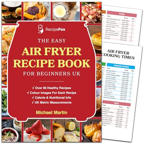 Easy Air Fryer Recipe Book Complete with 2x Glossy Cooking Guides – Beginners UK Airfryer Cookbook Kit – Christmas Gift to Cook Healthy Foods with Ninja, Cosori, Tefal, Tower