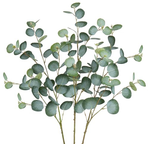 3er Set Künstliche Eukalyptus Zweige 81CM Kunsteukalyptus Lange Dekozweige Kunstpflanze Wie Echt für Blumengesteck Home Dekoration, Frosted Grüne Blätter