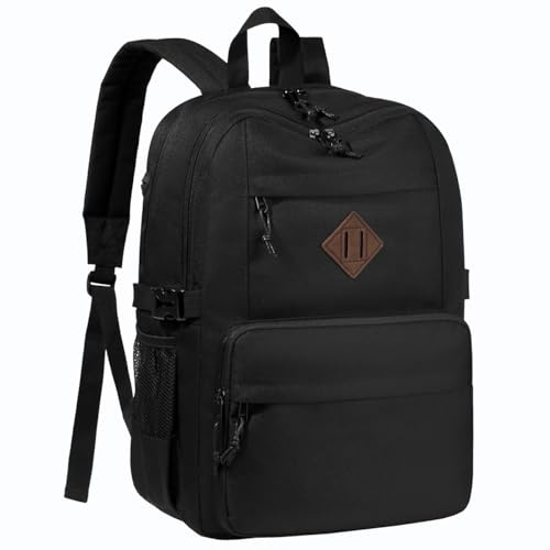 Kasgo Schulrucksack Teenager, Groß Rucksack Schule Mädchen Junge 2 Fächern 15,6 Zoll Laptop Rucksack Leichtgewicht Wasserabweisend Arbeitsrucksack Herren Damen 20L Schwarz