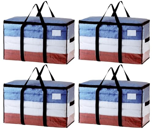 TAILI Bolsas Mudanza Extra Grandes, Paquete de 4 Transparente Resistentes Bolsas Almacenaje Organizador, Asas Envolventes, Almacenamiento Bajo la Cama, Alternativa a las Cajas de Mudanza