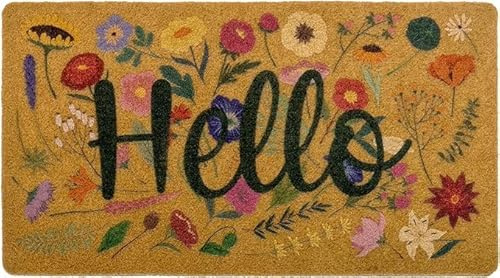 CaySep Spring Welcome Doormat, Non-Slip Backing, Floral Pattern, Outdoor Farmhouse Decor, 43x73cm