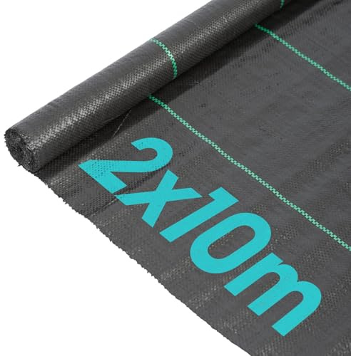 Harbour Housewares 110gsm Weed Control Membrane 2m x 10m Coverage (1 Roll) Heavy Duty Weed Control Fabric Barrier Ground Cover for Garden, Patios, Flower Beds, Landscaping