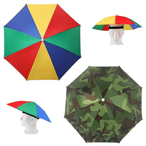 Whcctl 2 Stück Faltbarer Sonnenschirm Hut, Mini Regenschirmmütze, Regenbogen Regenschirm Hüte, Outdoor Angeln Regenschirm Cap, Für Strand, Reisen, Angeln, Radfahren, Outdoor Aktivitäten