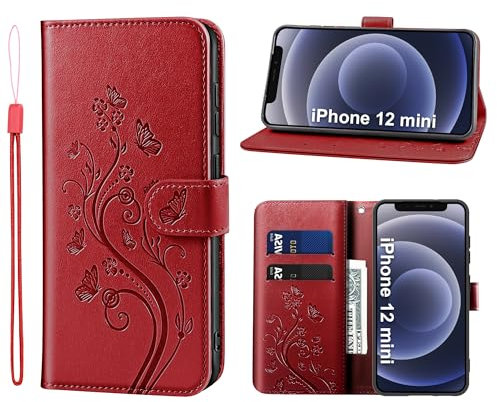 KRAFTCARE Handyhülle für iPhone 12 Mini mit Kartenfach, Geld Slot, Ständer und Magnetic Closure - Flip Case Leder Schutzhülle Tasche