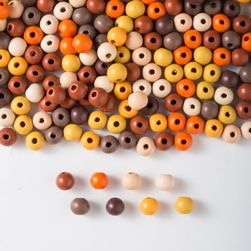 YIEUR 1000 Stück Holzperlen runde bunte, 8mm lose Holz Perlen zum Auffädeln Holzkugeln mit Loch, bunt Herbst perlen Bastelperlen für Armband Halskette Deko DIY Schmuck Handwerk (8mm)