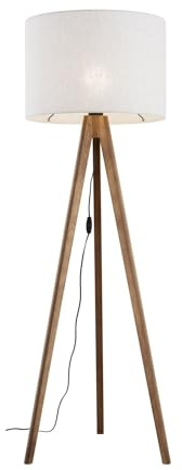 Lámpara de pie trípode madera lino pequeña 145 cm E27 nogal marrón beige escandinava NOLAN lámpara de pie trípode salón