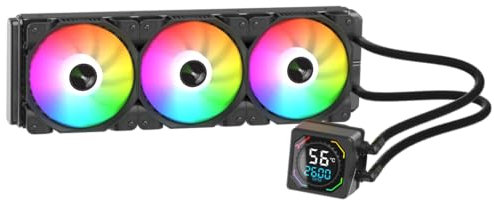 GAMEPOWER Skadi Square Wasserkühlung, 360mm aio, Flüssigkeitskühler, 3x ARGB Hydraulisch PWM Lüfter, Keramische Wasserpumpe mit Pump RPM CPU Display, kompatibel für AMD & Intel