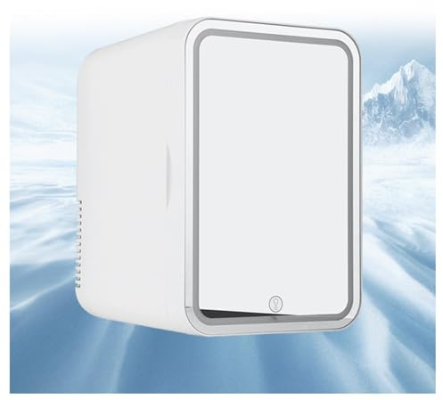 ZCCMWLVSHUO RéFrigéRateur De Beauté Domestique, 8L,avec Miroir De Courtoisie LED Petit Frigo Pas Cher, Voiture,Maison,Chaud Et Froid 2 en 1 Frigo Skincare, Convient Aux Voyages, Au Camping,White