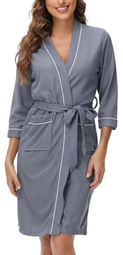Starblazia Waffle Dressing Gown Ladies Housecoats Lightweight Women's Kimono Bathrobes Soft Nightwear for All Seasons Spa Sleepwear Hotel,L,Grey