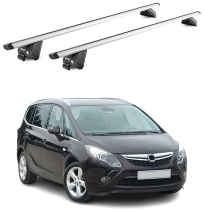 OMAC Barras de Techo Aluminio TÜV geprüft para Opel Zafira C Tourer 2011-2019 – para Barras Integradas – T Nut – MAX 100 kg – 2 Schlösser Plata