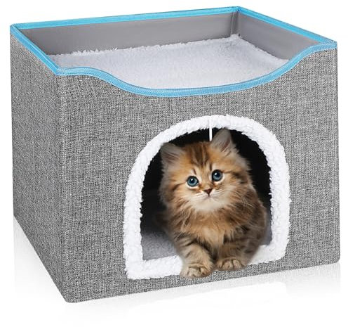 CORHAD Faltbares Katzenhaus Aus Karton Für Drinnen Doppelstöckige Katzenhütte Mit Katzenbett Und Kratzbrett Stilvoll Und Bequem Für Ihre Katze