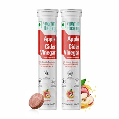 Apple Cider Vinegar with The Mother - Effervescent Tablets 1000MG AVC Enhanced with Garcinia Cambogia, Pomegranate Extract & Vitamin B6 & B12 Apple Flavour (30 Effervescent Tablets)