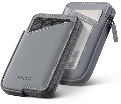 VULKIT Kreditkortshållare RFID-blockerande Läder Zip Korthållare Plånbok Smal Minimalistisk Kortplånbok, Rymmer Upp Till 10 Kort och Vikta Sedlar