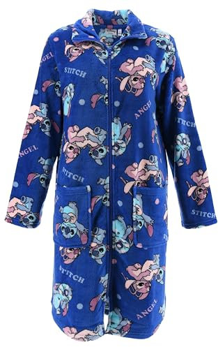 Disney Stitch Vestaglia da Donna, Morbido Vestaglia per la Casa Pile di Velluto con Chiusura a Cerniera, Regalo per Donne e Adolescenti (IT, Testo, L, Regular, Regular, Blu)