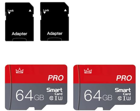 Micro SD Card 64GB Micro SD Memory Cards 64GB with SD Adapter Class 10 High Speed Mini SD Card for Smartphones/Camera/Tablet 2-Pack