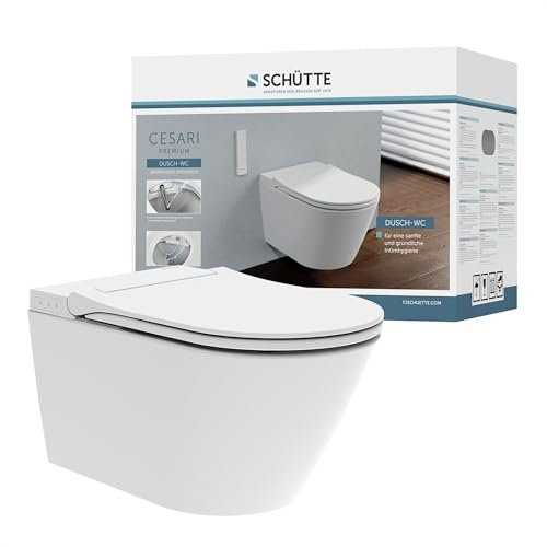 SCHÜTTE Dusch WC Set CESARI Mit Bidetfunktion, Hänge-WC Ohne Spülrand, Duschfunktion, Toilette Mit Dusche, Tiefspüler Hängend, Komplettanlage