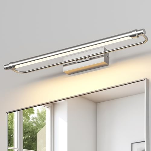 Pasoar LED Spiegelleuchte Bad 60cm,18W IP44 Wasserdichte 180° Rotation Badleuchte Wand Badzimmer Spiegellampe, 1320 Lumen, 4000K, Chrom