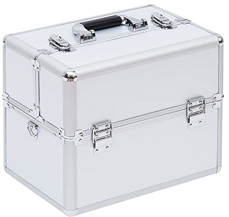 HOMCOM Mallette Maquillage Valise Maquillage à 3 Niveaux, boîte de cosmétiques Professionnel avec clés, 36,5 x 24 x 29 cm, Argent