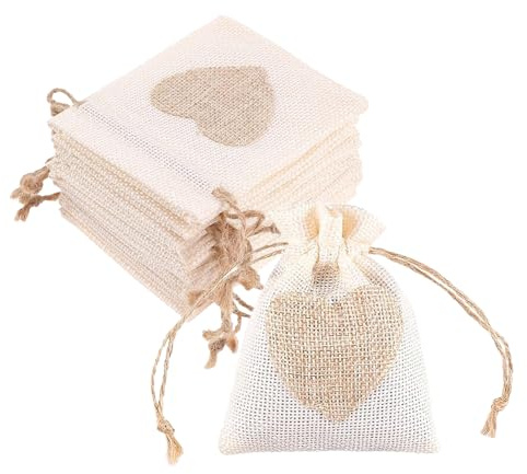 Jutesäckchen,10 PCS Herz Kleine Säckchen 10x13cm Jute Geschenksäckchen Geschenktüten Geschenkanhänger Baumwollsäckchen Säckchen zum Befüllen Jutebeutel Leinensäckchen für Hochzeit Party Geschenke