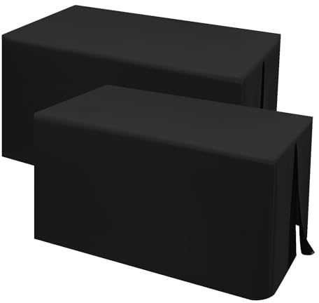Schwarze Tischdecken 2er Pack Passgenaue Tischdecke Waschbarer Stoff, 6 Fuß Rechteckige Tischdecken für Klapptische, Verkaufstische, Partys, Feiertagsessen, Messen, Handwerksausstellungen(180x75x73cm)