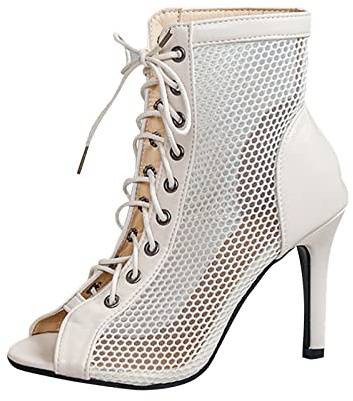 Heels Dance Class Bottines à talons hauts Escarpins Sexy Noir Mesh Stiletto Talons hauts Sandales à lacets avec bouche de poisson Chaussures de danse Mode Sandalettes Pole Dance Chaussures à talons 42
