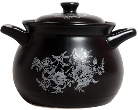 KUOYTT Cazuela de cerámica para cocinar, cazuela de Barro, cazuela de cerámica, cazuela de cerámica para Sopa con Tapa, Olla de Piedra para Utensilios de Cocina para el hogar, Fuego abier